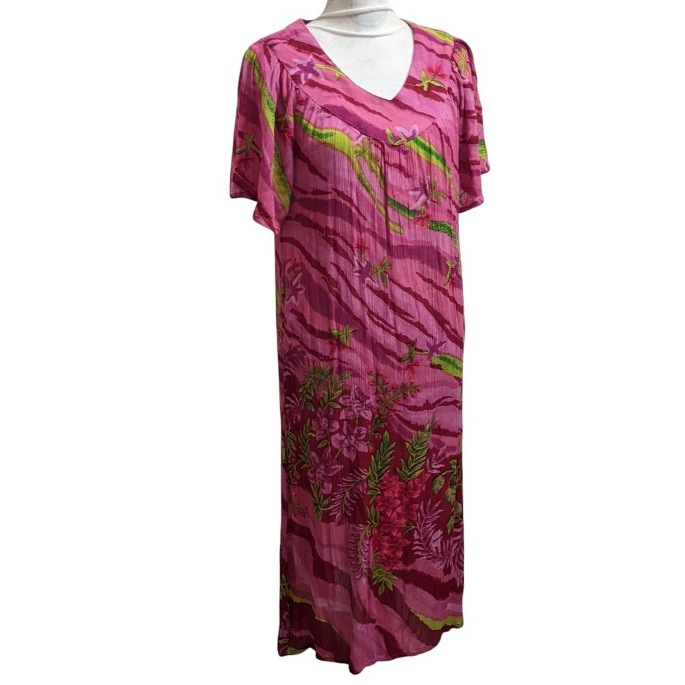 Maxi Dress Mumu Floral Pink Green Long Tropical Medium